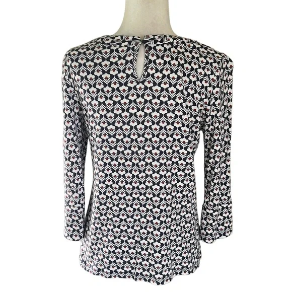 Boden Althea Petal Head Geometric Floral Keyhole 3/4 Sleeve Tee - 8 - Picture 6 of 13